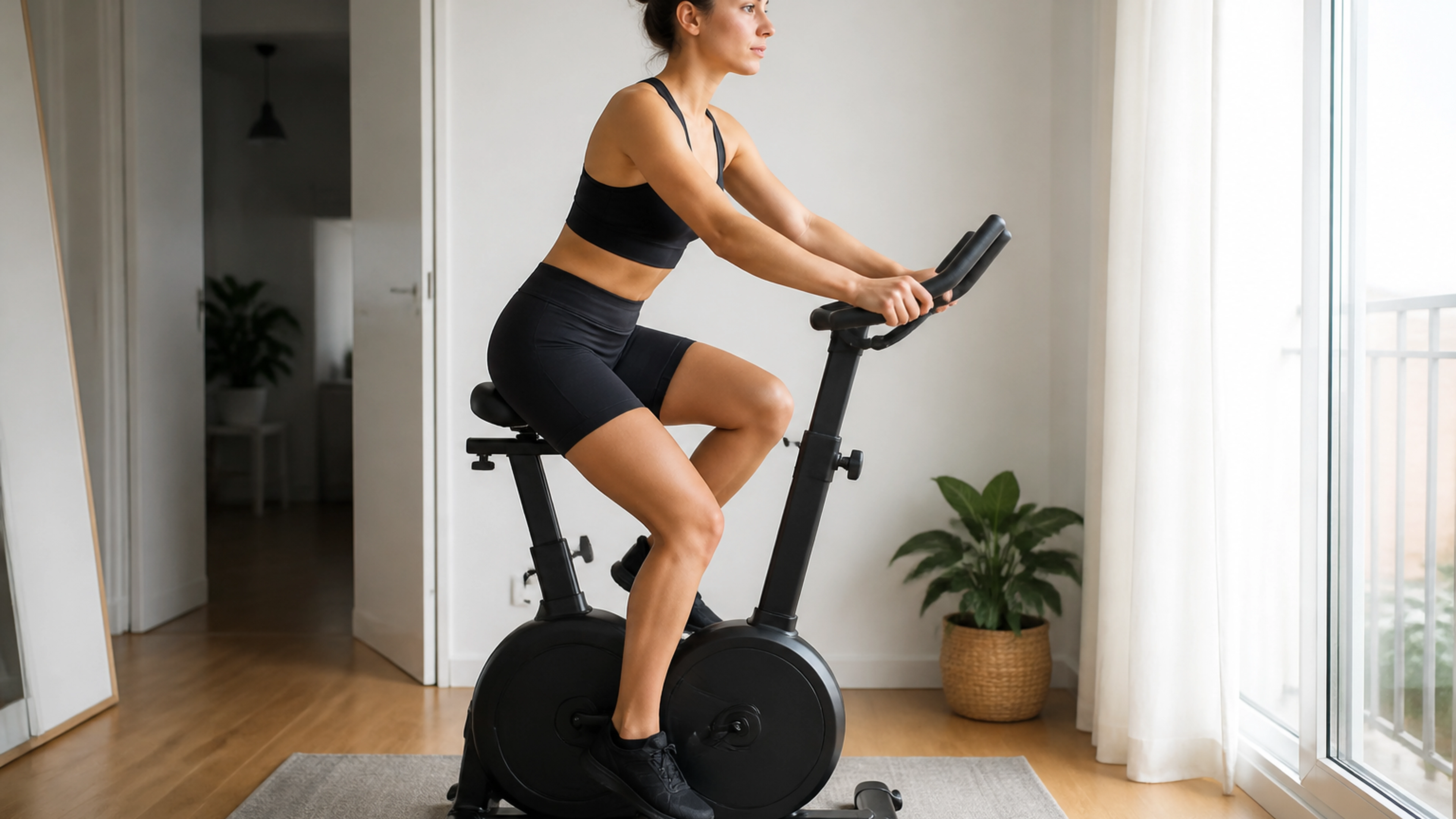 Illustration éditoriale pour l’article « La bonne position à adopter sur votre vélo d'appartement »