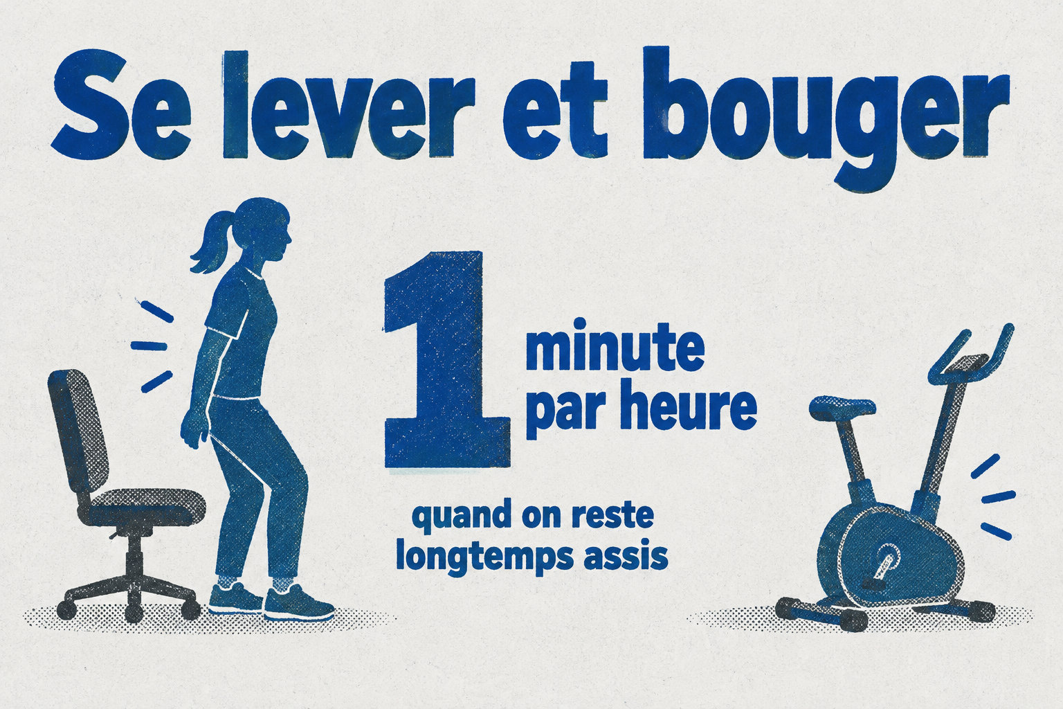 La Haute Autorité de santé recommande de se lever et de bouger au moins 1 minute par heure quand on reste longtemps assis.